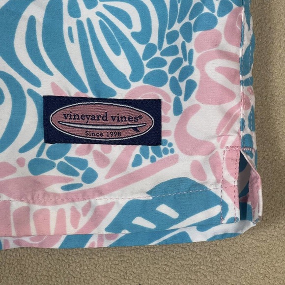 Vineyard Vines Shorts Adult Medium Pink Blue Swim Trunks Lined Beach Pocket Men - Picture 2 of 11